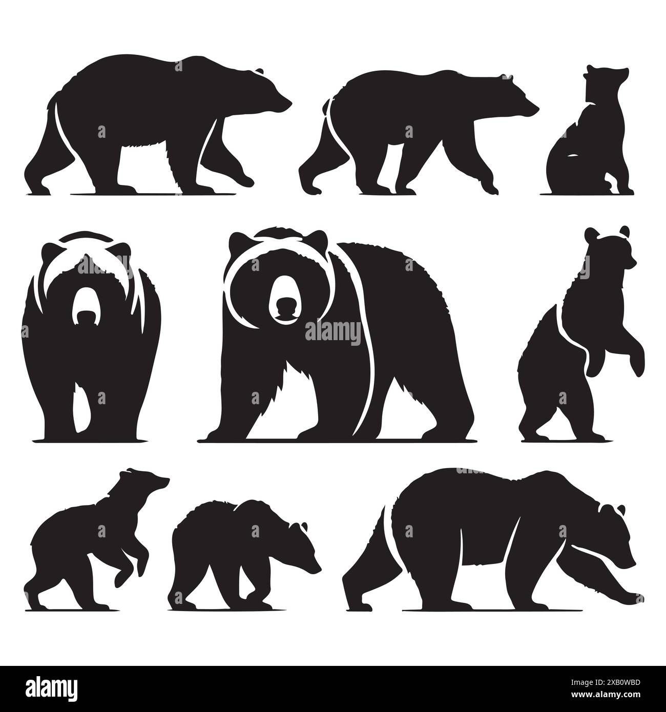 Silhouette Set aus Bär. Vektor-isolierte Abbildung Stock Vektor