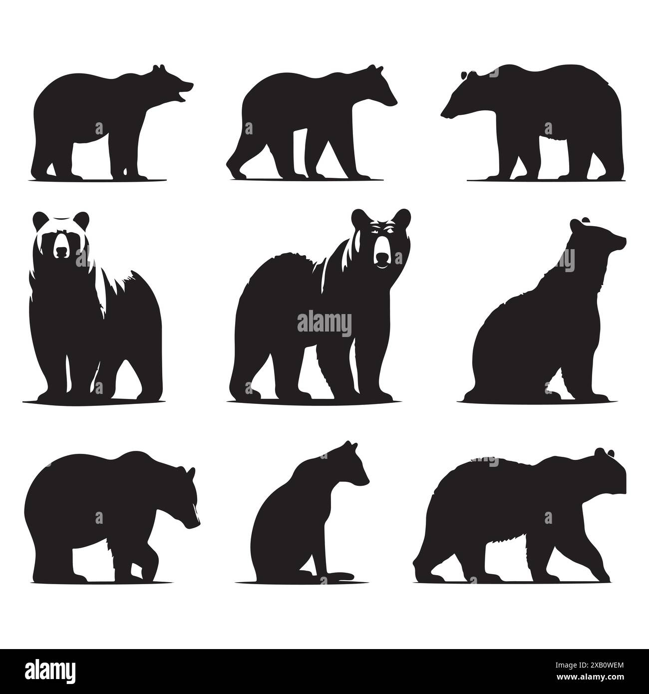 Silhouette Set aus Bär. Vektor-isolierte Abbildung Stock Vektor