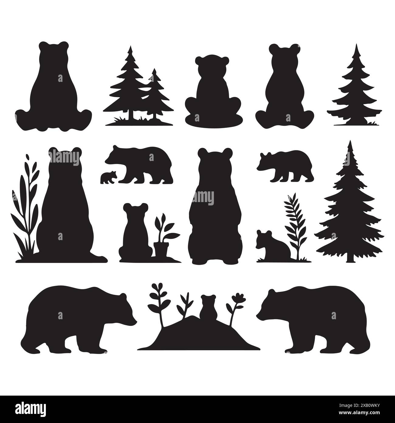 Silhouette Set aus Bär. Vektor-isolierte Abbildung Stock Vektor