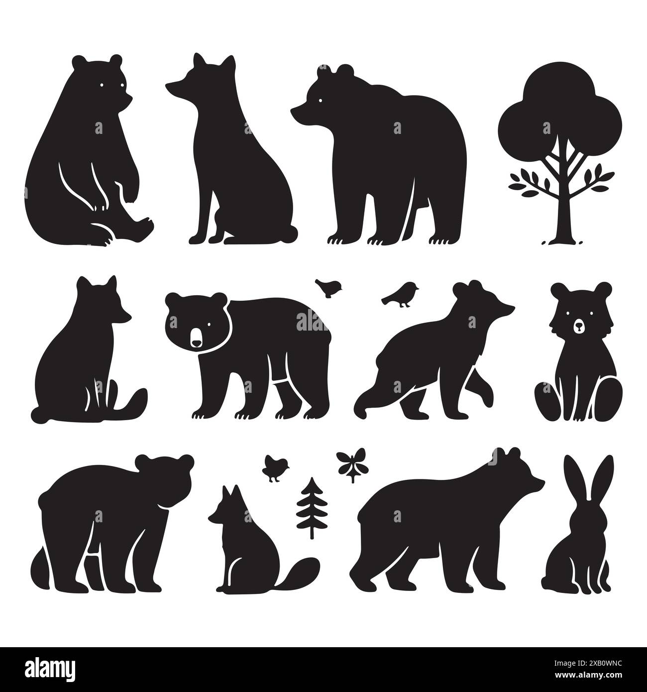 Silhouette Set aus Bär. Vektor-isolierte Abbildung Stock Vektor