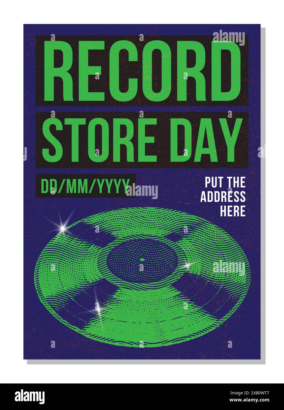 Poster zum Tag des Plattenladens, Musikveranstaltung, Vinylverkauf im Vinyl Store, spezielle oder exklusive Veröffentlichungsfeier in Plattenläden oder Läden, Veranstaltungsflyer Stock Vektor