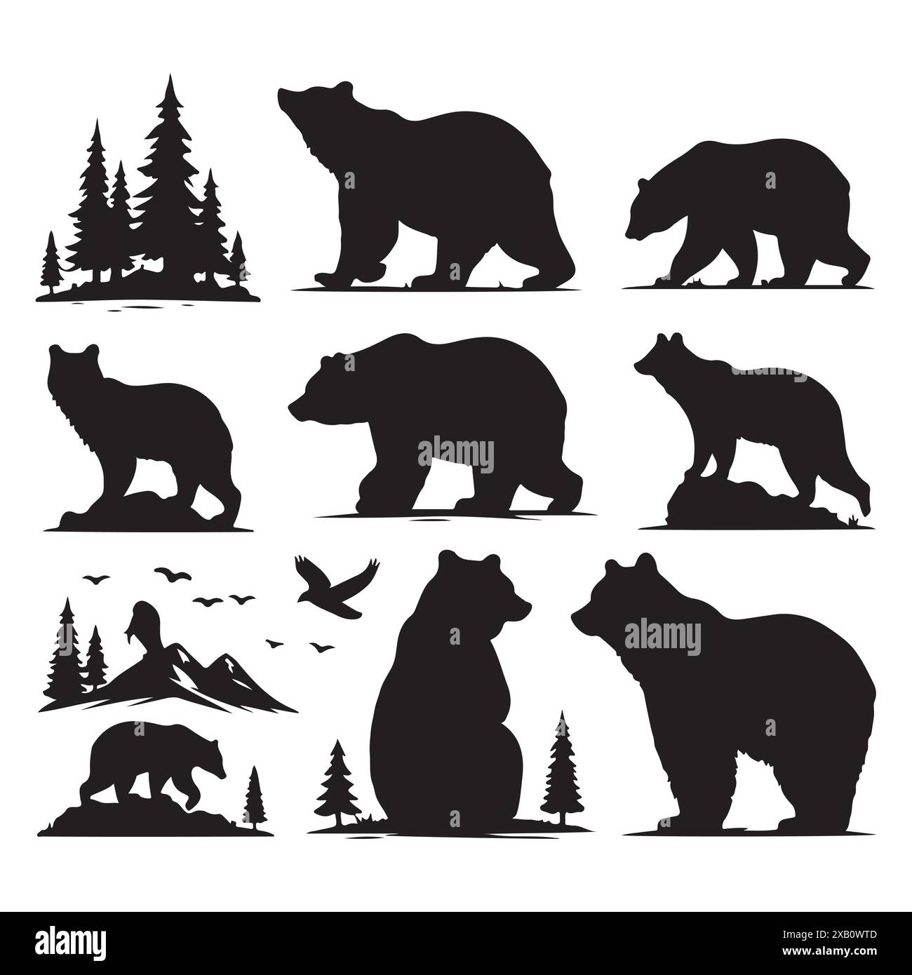 Silhouette Set aus Bär. Vektor-isolierte Abbildung Stock Vektor