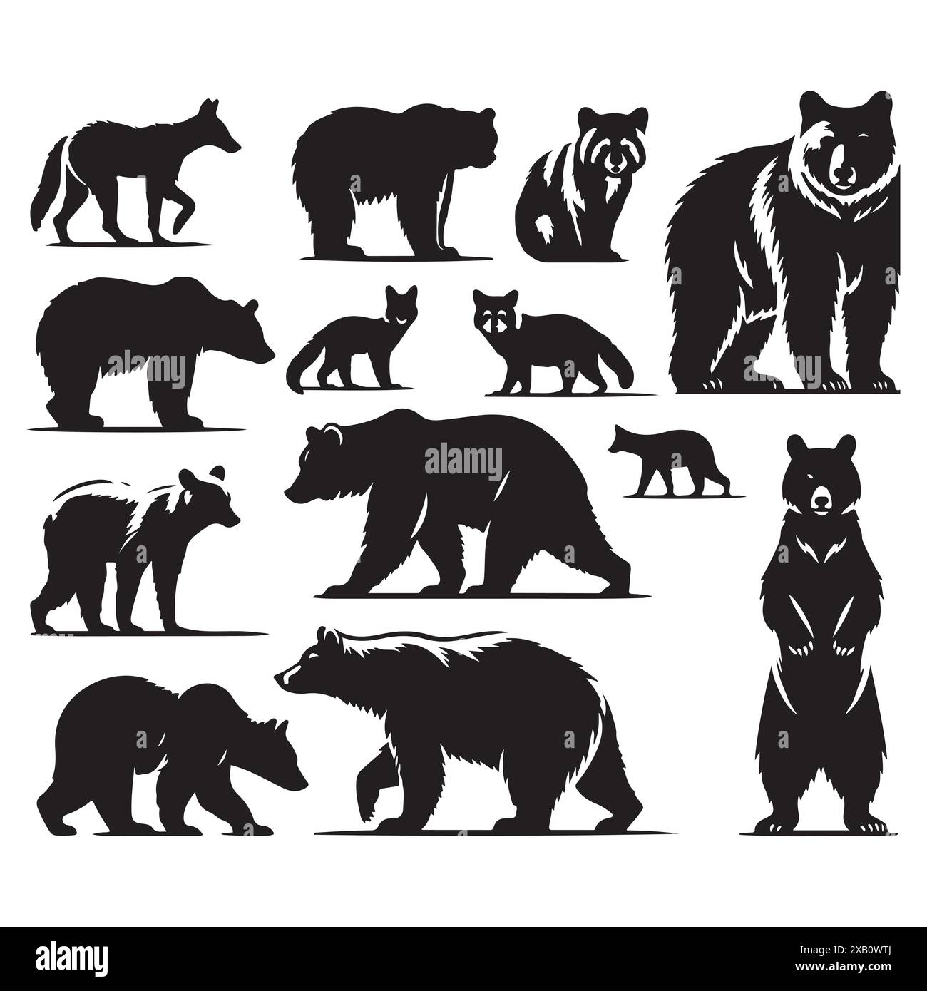 Silhouette Set aus Bär. Vektor-isolierte Abbildung Stock Vektor