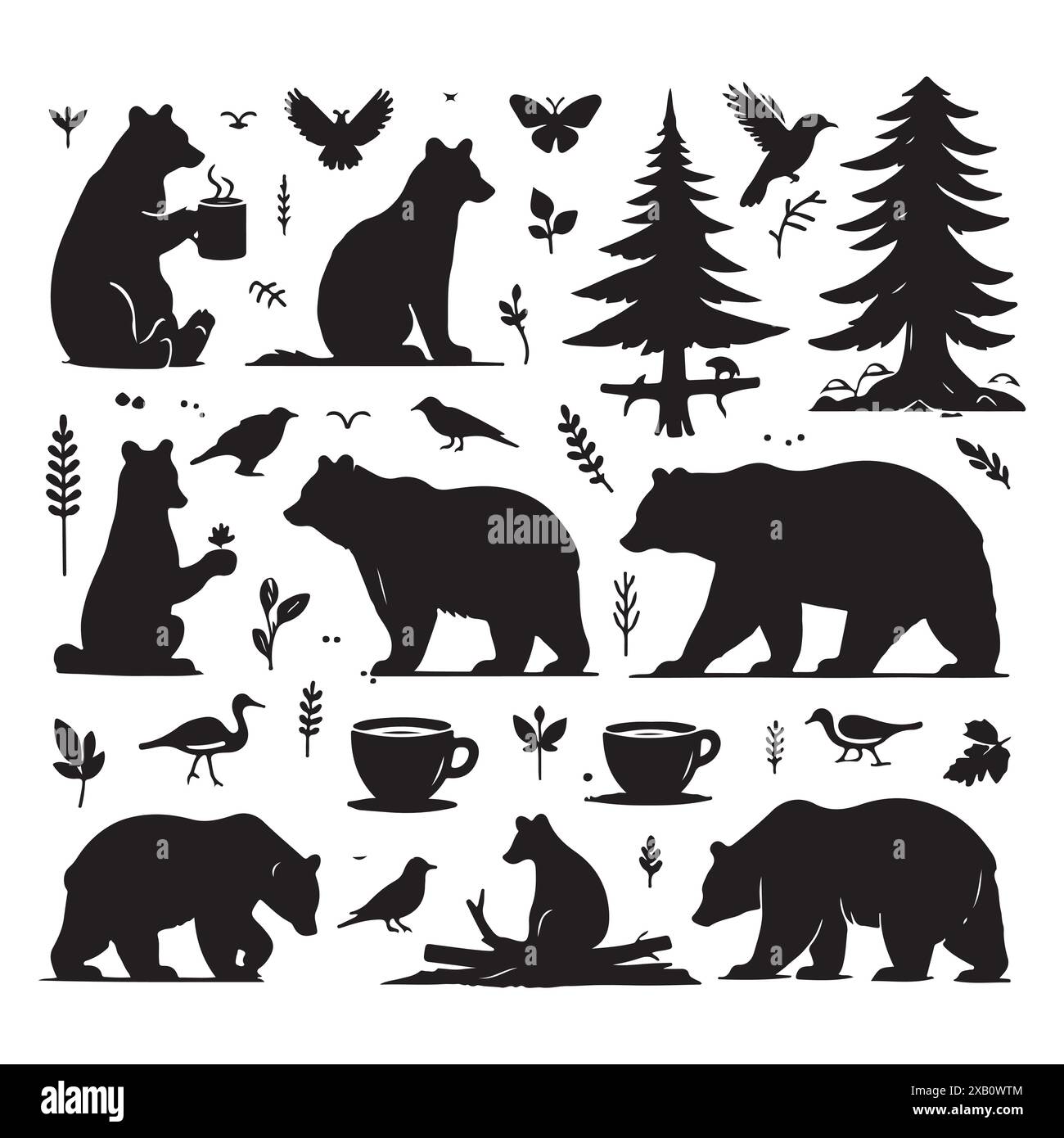 Silhouette Set aus Bär. Vektor-isolierte Abbildung Stock Vektor