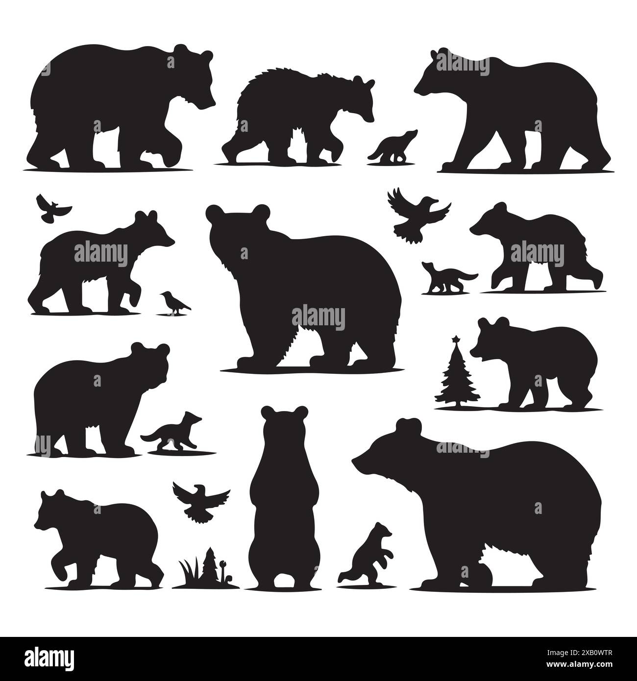 Silhouette Set aus Bär. Vektor-isolierte Abbildung Stock Vektor