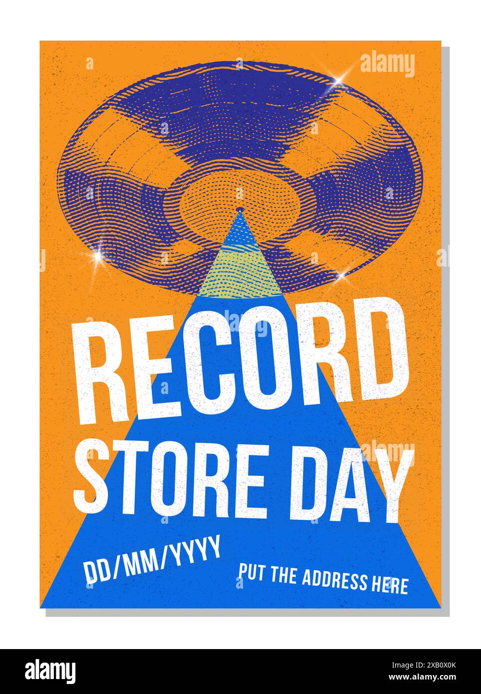 Poster zum Tag des Plattenladens, Musikveranstaltung, Vinylverkauf im Vinyl Store, spezielle oder exklusive Veröffentlichungsfeier in Plattenläden oder Läden, Veranstaltungsflyer Stock Vektor
