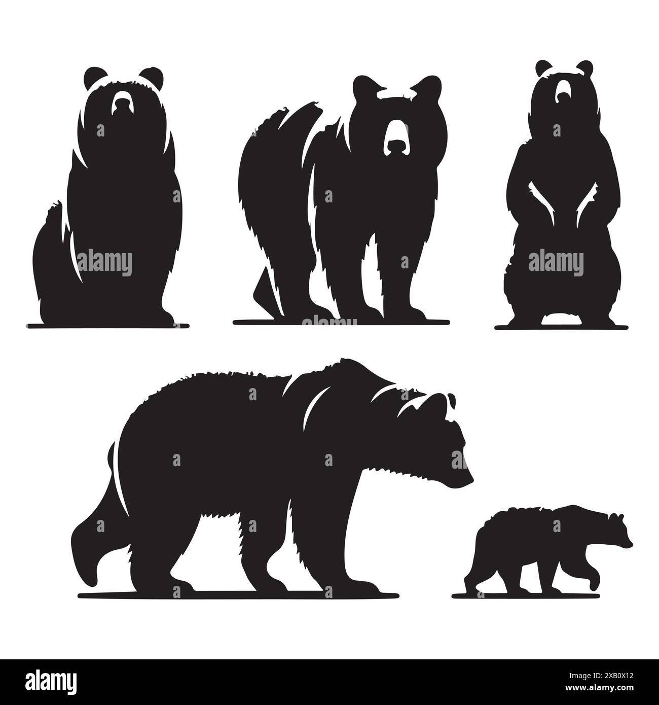 Silhouette Set aus Bär. Vektor-isolierte Abbildung Stock Vektor