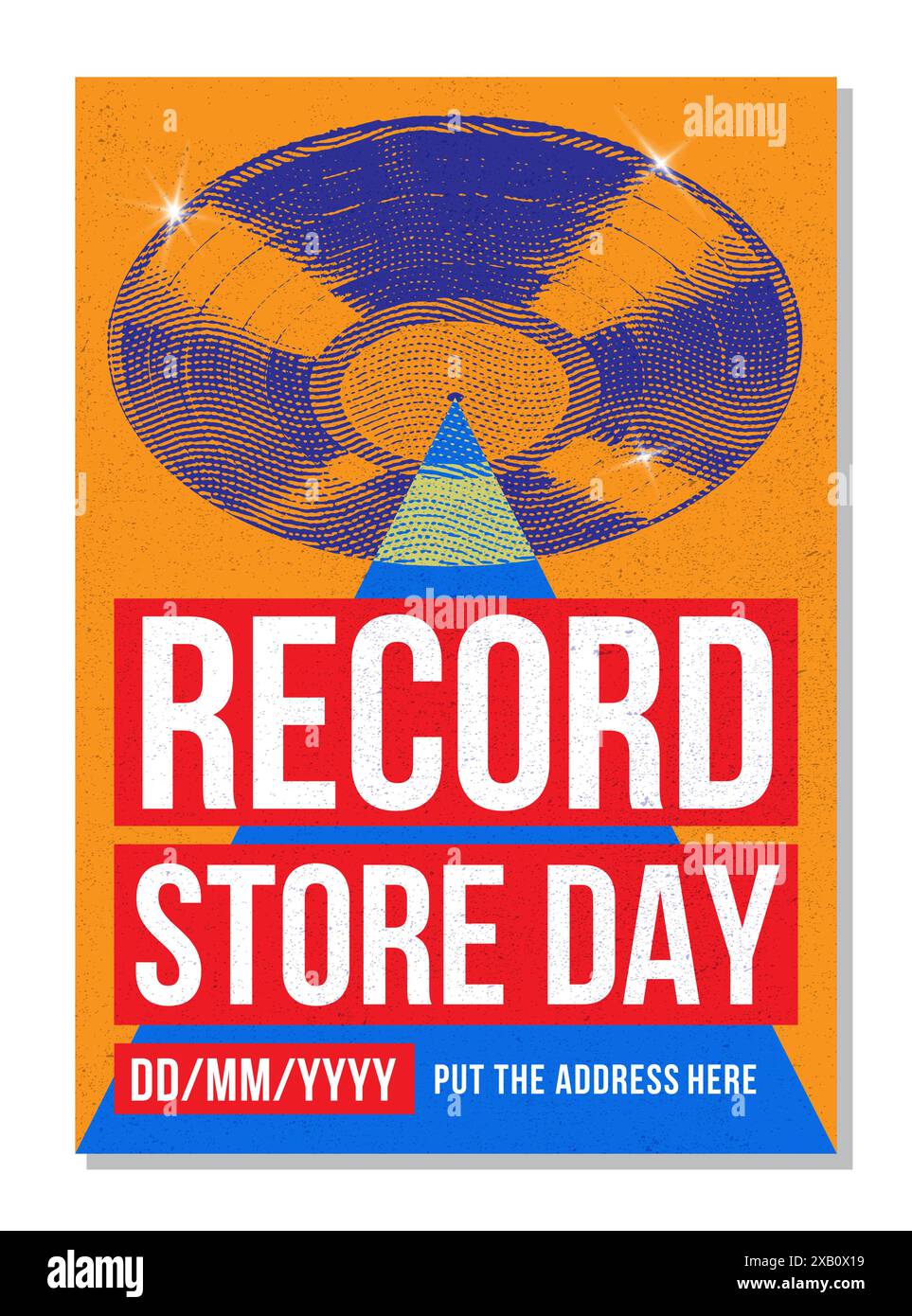 Poster zum Tag des Plattenladens, Musikveranstaltung, Vinylverkauf im Vinyl Store, spezielle oder exklusive Veröffentlichungsfeier in Plattenläden oder Läden, Veranstaltungsflyer Stock Vektor