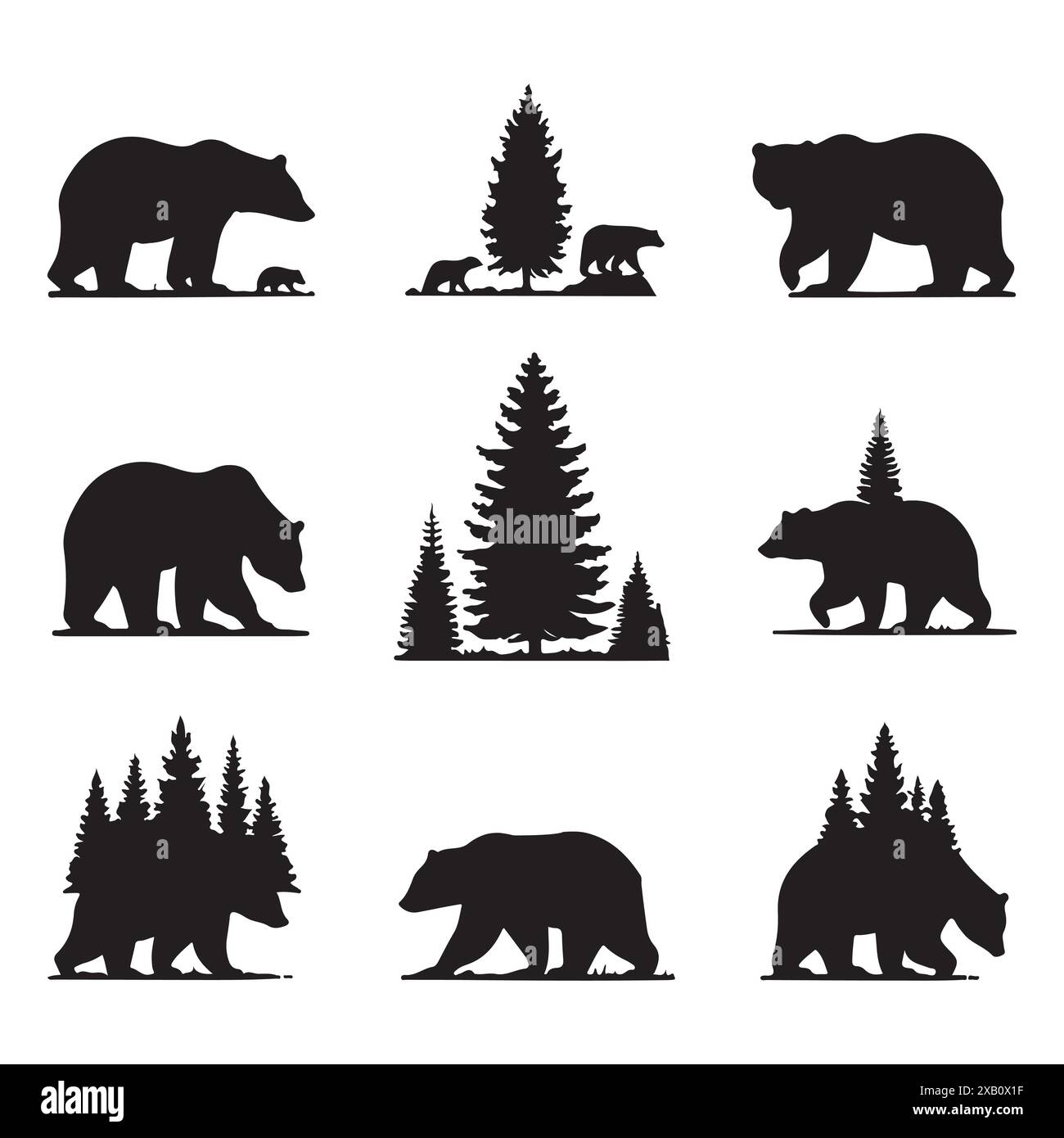 Silhouette Set aus Bär. Vektor-isolierte Abbildung Stock Vektor