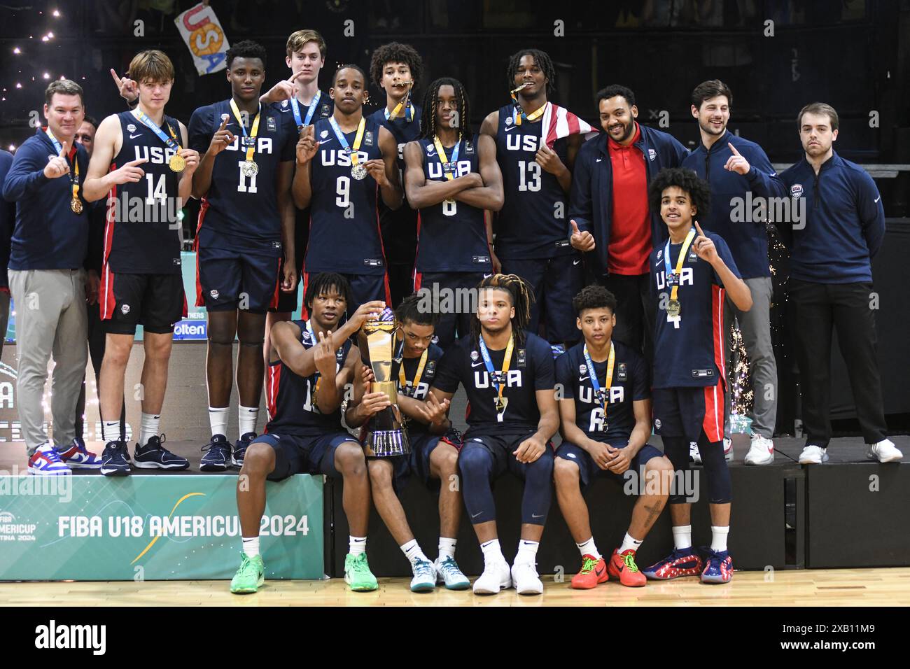 US Basketball U18 Nationalmannschaft. FIBA Basketball Americup U18 Champions - Buenos Aires 2024 Stockfoto