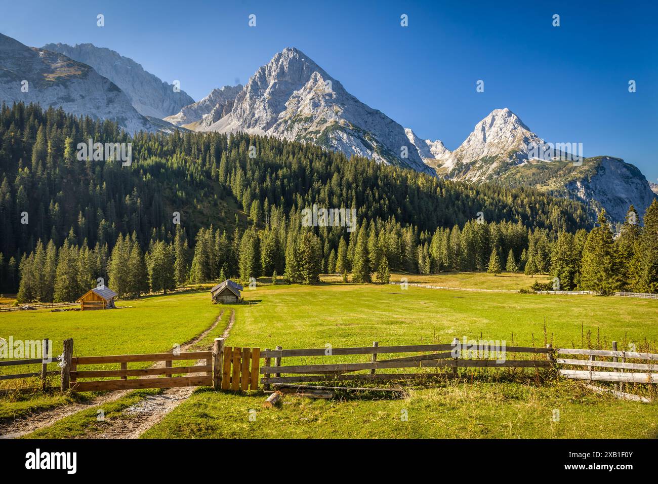 Geographie / Reise, Österreich, Tirol, Ehrwald, Gaistal mit Blick auf die Mieminger Kette, ADDITIONAL-RIGHTS-CLEARANCE-INFO-NOT-AVAILABLE Stockfoto