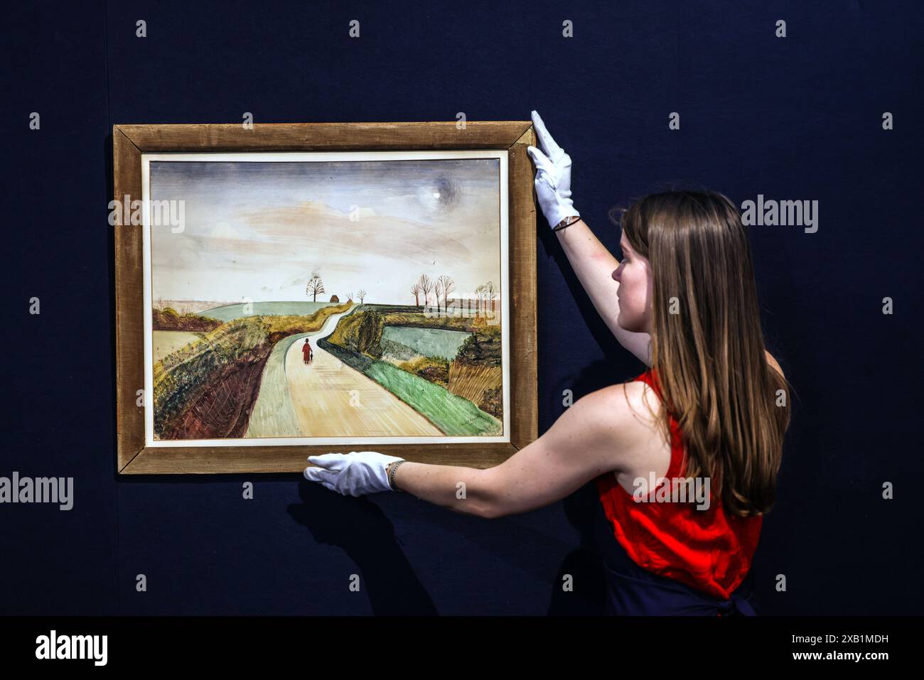 Olympia Auctions, London, Großbritannien. Juni 2024. Edward Bawden, Brite 1903–1989, Lost Edward Bawden, kommt nach i0 Jahren ans Licht, das Universum ist unendlich breit, eine seltene Wasserfarbe, die seit 1941 verloren gegangen ist, signiert und datiert Edward Bawden 1932 zweimal rechts unten; außerdem nummeriert 28 Aquarelle unten rechts, Gouache und Waschung auf Papier. EST 5.000 - 7.000 £ im Angebot bei Olympia Auktionen am 12. Juni 2024. Quelle: Paul Quezada-Neiman/Alamy Live News Stockfoto