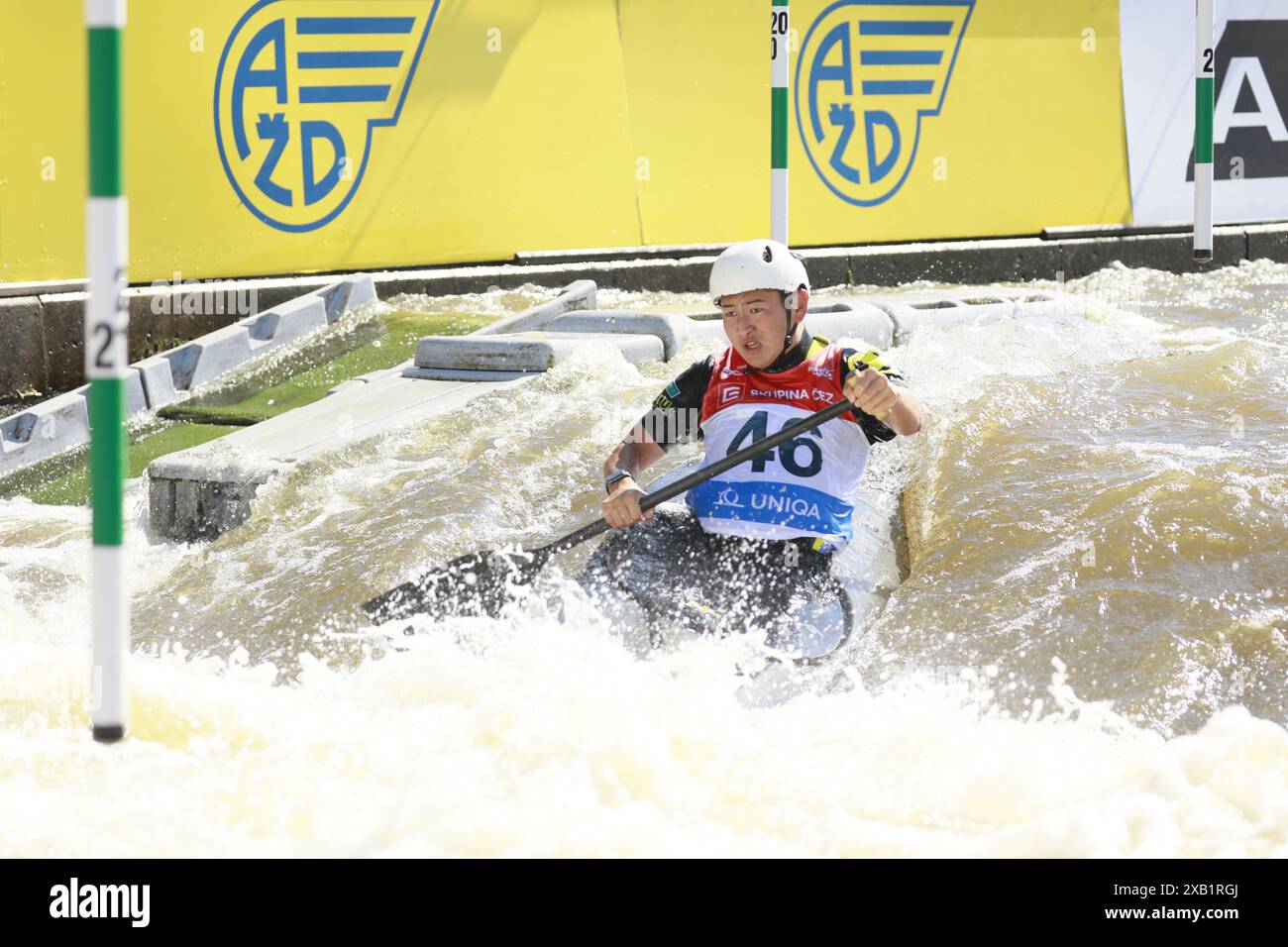 Juni 2024, Prag, Troja, Tschechische Republik, Kanu Wasser Slalom - Saito Shoda aus Japan während des Qualifikationslaufs der Weltmeisterschaft in C1 Einzelkanu Männer Rennen in Prag Troja. (Foto Martin Hladik/Aflo) Stockfoto