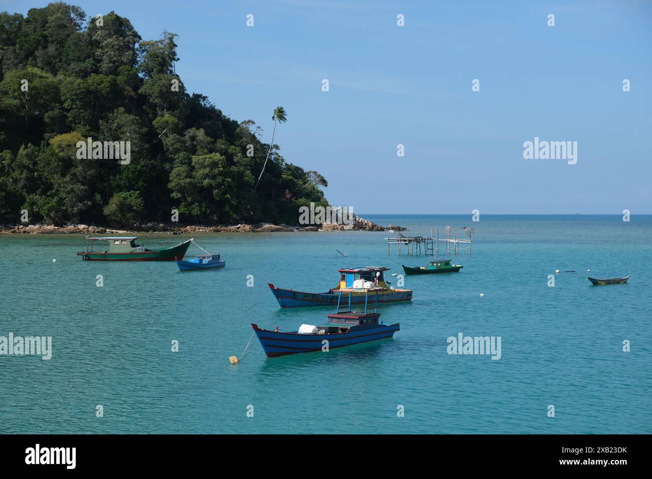 Indonesien Anambas-Inseln - Jemaja Island Melang Beach Fischerboote Stockfoto