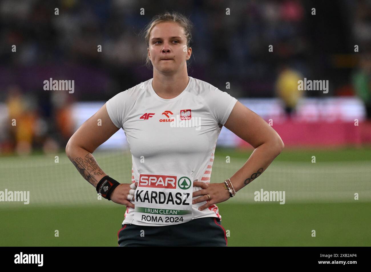 Klaudia Kardasz während der Shot-Put-Leichtathletik-Europameisterschaft 2024 im Olympiastadion am 7. Juni 2024 in Rom, Italien. Stockfoto