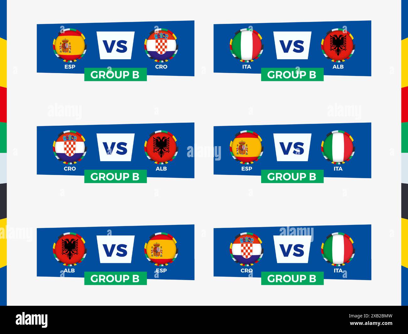 Gruppe B Turnierspiele: Spanien, Kroatien, Italien, Albanien. Vektorabbildung. Stock Vektor