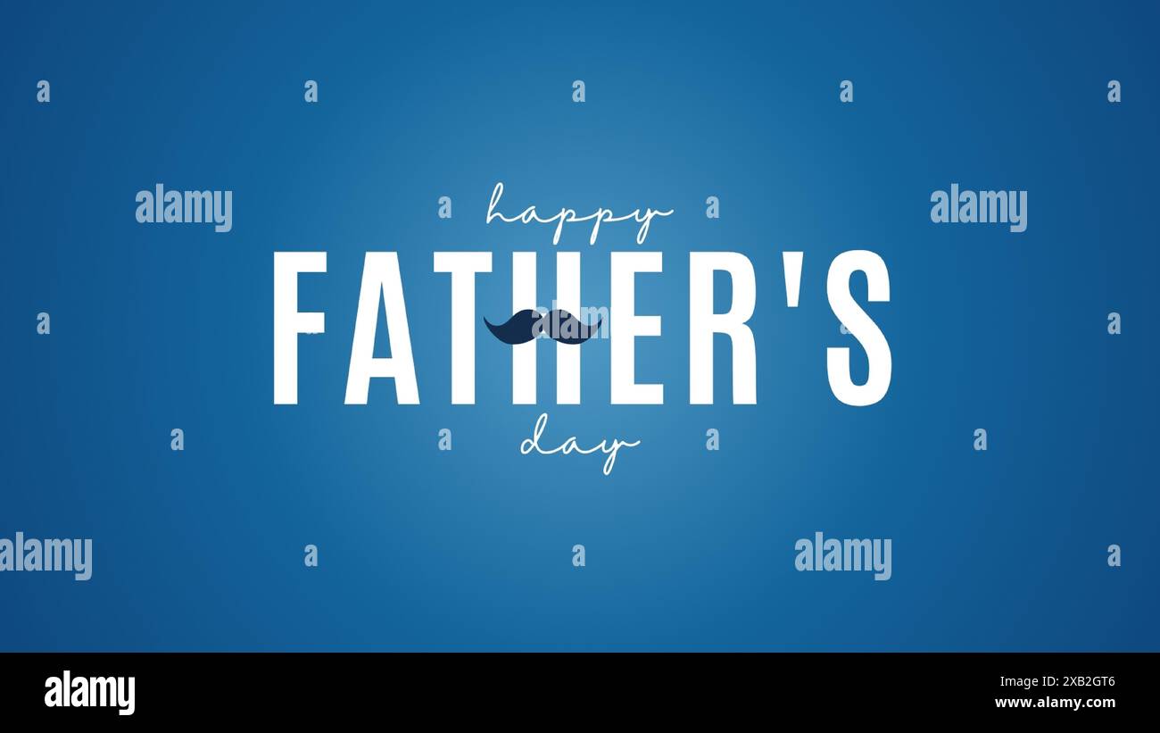 Happy Vatertag Typografie-Design mit Schnurrbart auf blauem Hintergrund Stock Vektor