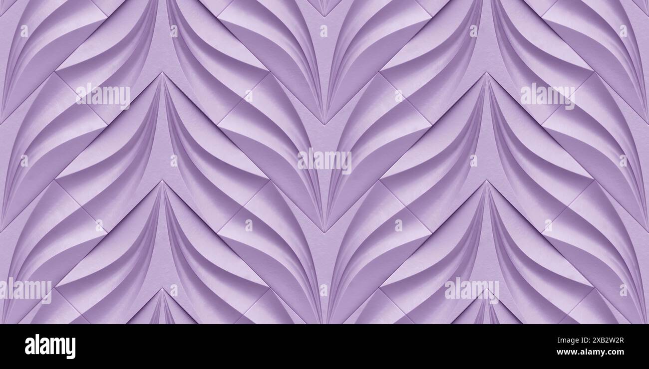 Dieses Bild zeigt ein nahtloses, kompliziertes Design aus herzförmigen Blumen in einem weichen violetten Farbton, das in 3D für eine lebendige und elegante Tapete gerendert wird Stockfoto