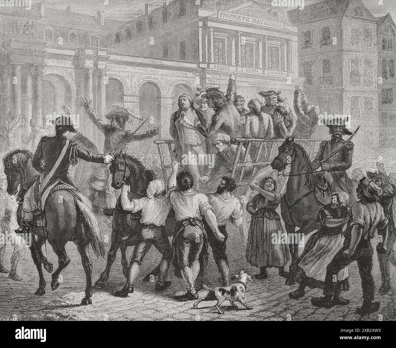 Louis Philippe II. (1747-1793). Herzog von Orléans (1785-1793). Des Hochverrats angeklagt, wurde zum Tode verurteilt und am 6. November 1793 guillotiniert. Der Herzog von Orléans wird zum Gerüst geführt. Gravur von Blanpain. "Geschichte der Französischen Revolution". Band I, 1876. Stockfoto