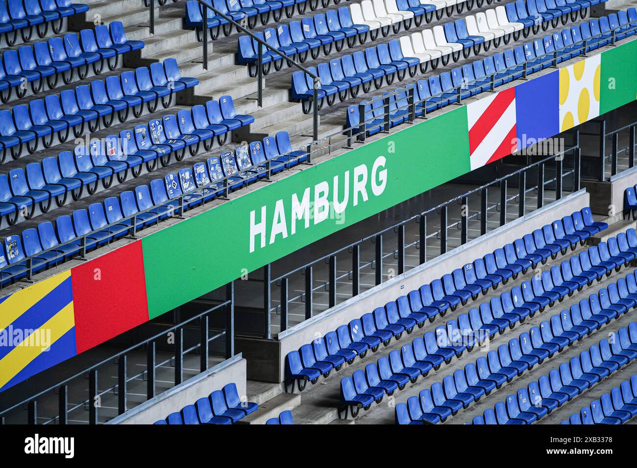 Hamburg Schriftzug auf Tribuene, Themenfoto, Themenbild, Symbolfoto, Symbolbild, Stockfoto GER, Stadion Open Media Day Volksparkstadion, Fussball, UEFA Euro 2024, 10.06.2024 Foto: Eibner-Pressefoto/Marcel von Fehrn Stockfoto