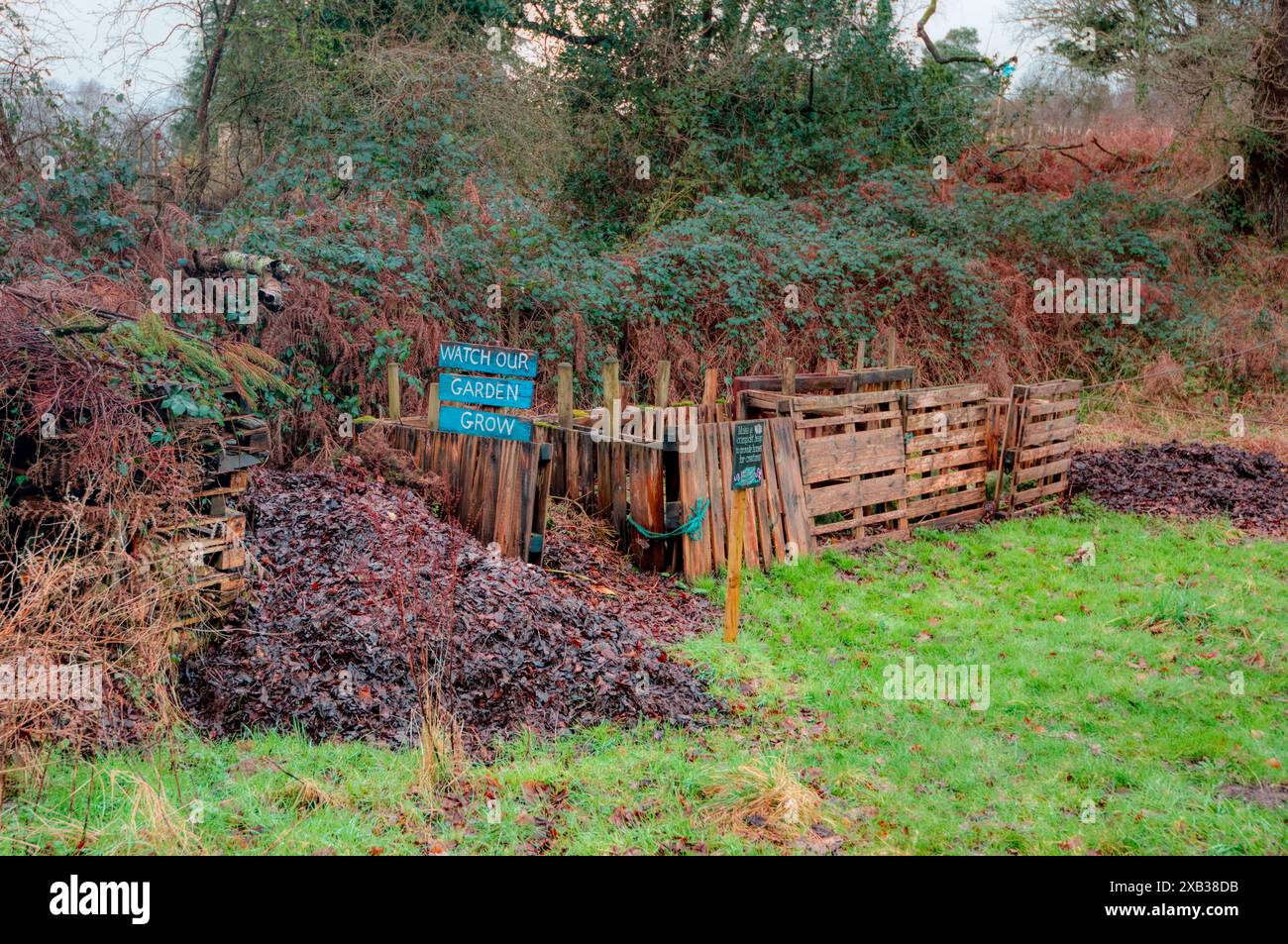 Mulchen und Kompostieren, RSPB Naturschutzgebiet, Arne, Wareham, Dorset, UK Stockfoto