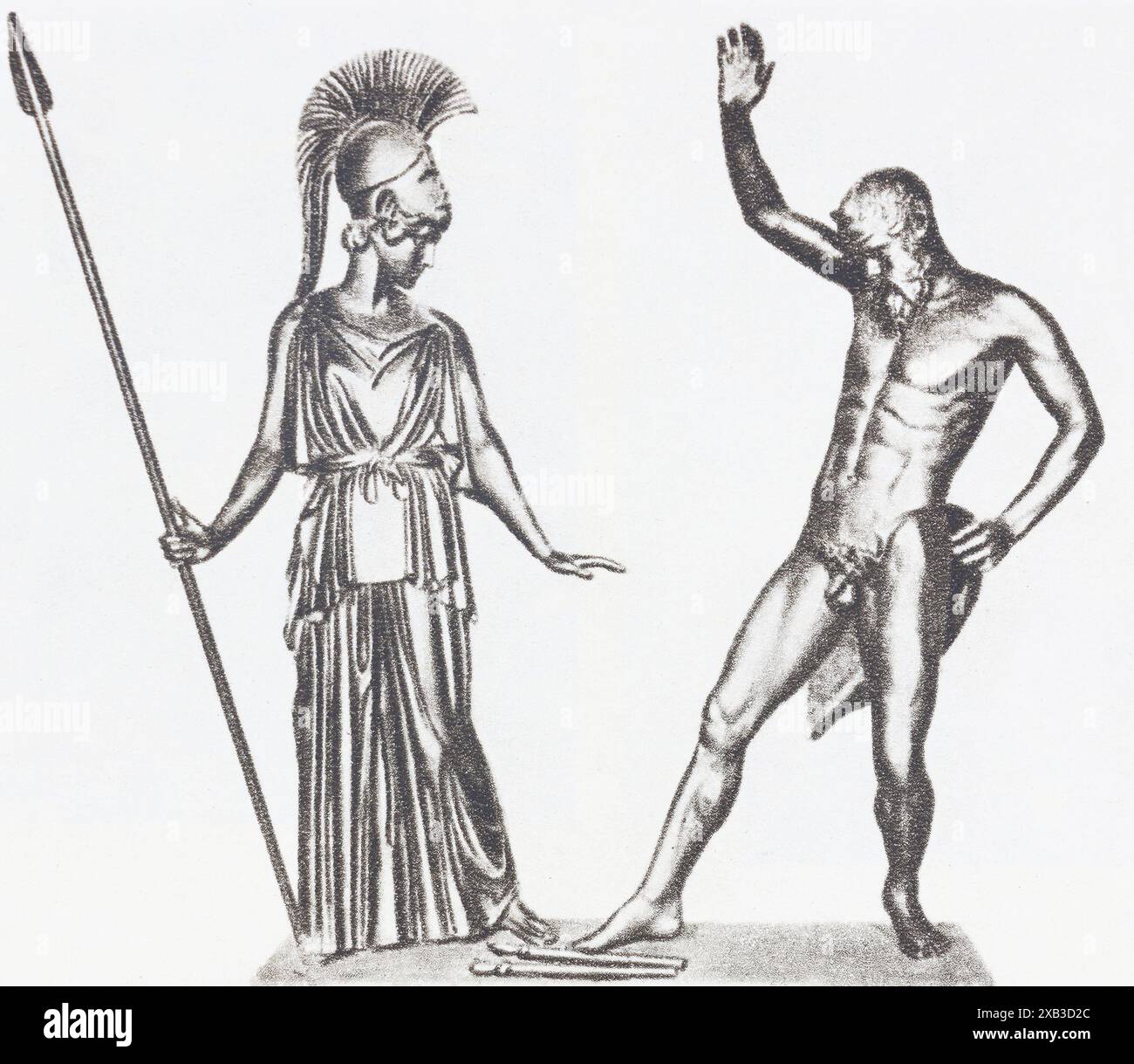 Athena und Marsyas. Rekonstruktion einer Skulptur aus der Mitte des 20. Jahrhunderts. Stockfoto Athena und Marsyas. Rekonstruktion einer Skulptur aus der Mitte des 20. Jahrhunderts. Stockfoto