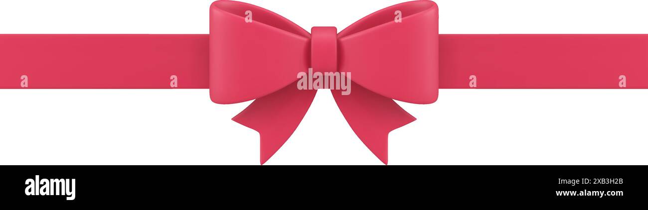 Schleifenband rosa rot gebunden Knoten Geschenk festliches Paket Feiertagsfeier 3D Icon realistische Vektor-Illustration. Seidentuch-Begrüßungsdekor mit Rand Stock Vektor