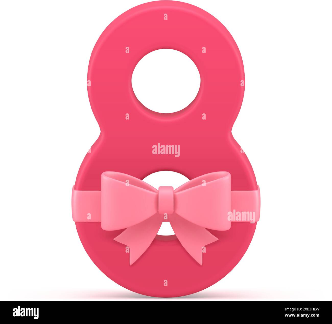 International Women's Day Acht Zahl rosa Schleife Band festlich Geschenk 3D Icon realistische Vektor Illustration. Feiertag Glückwunsch Geburtstag Alter Par Stock Vektor