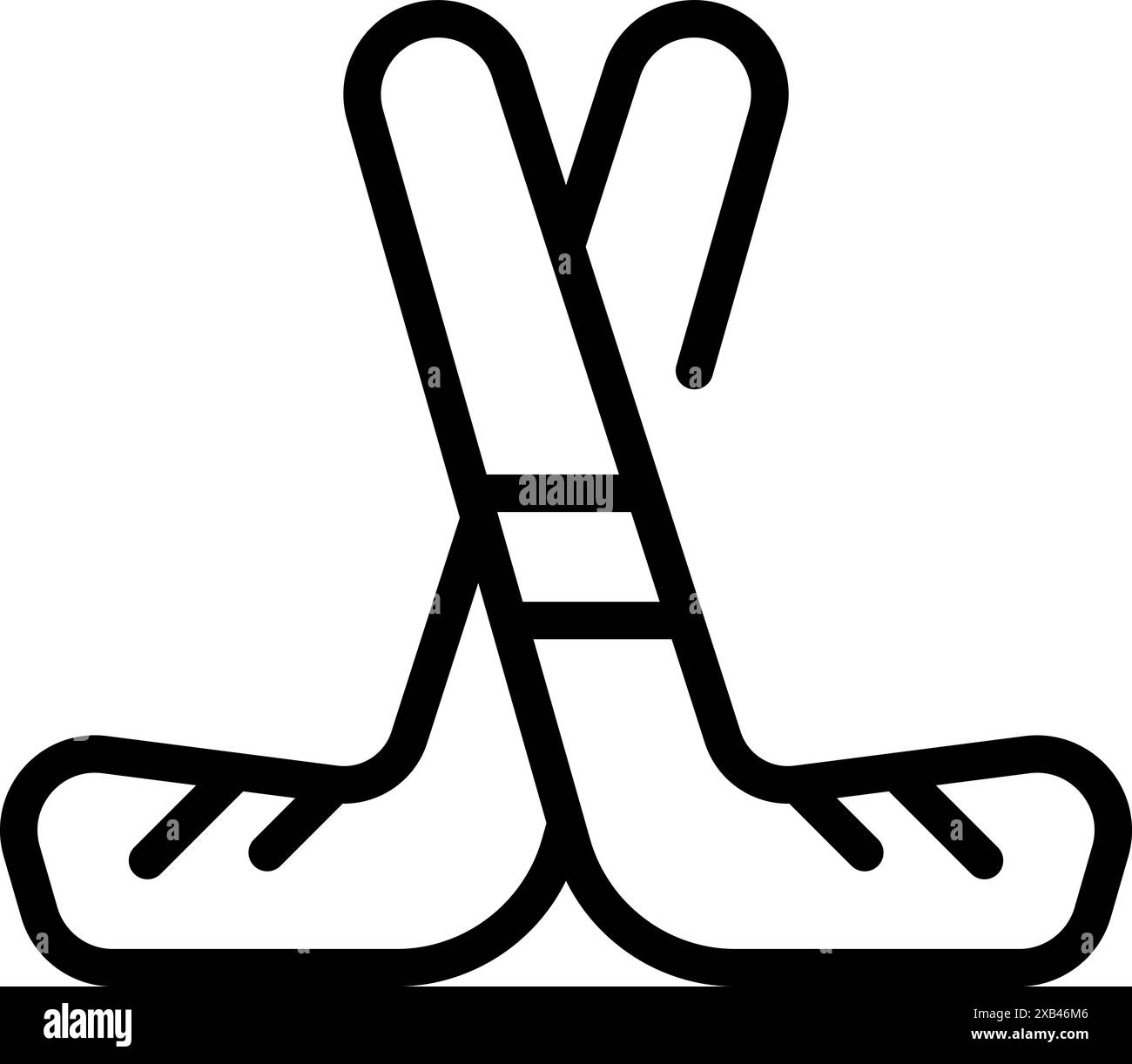 Einfache Strichkunst mit zwei gekreuzten Hockeyschlägern, perfekt für sportliche Designs Stock Vektor
