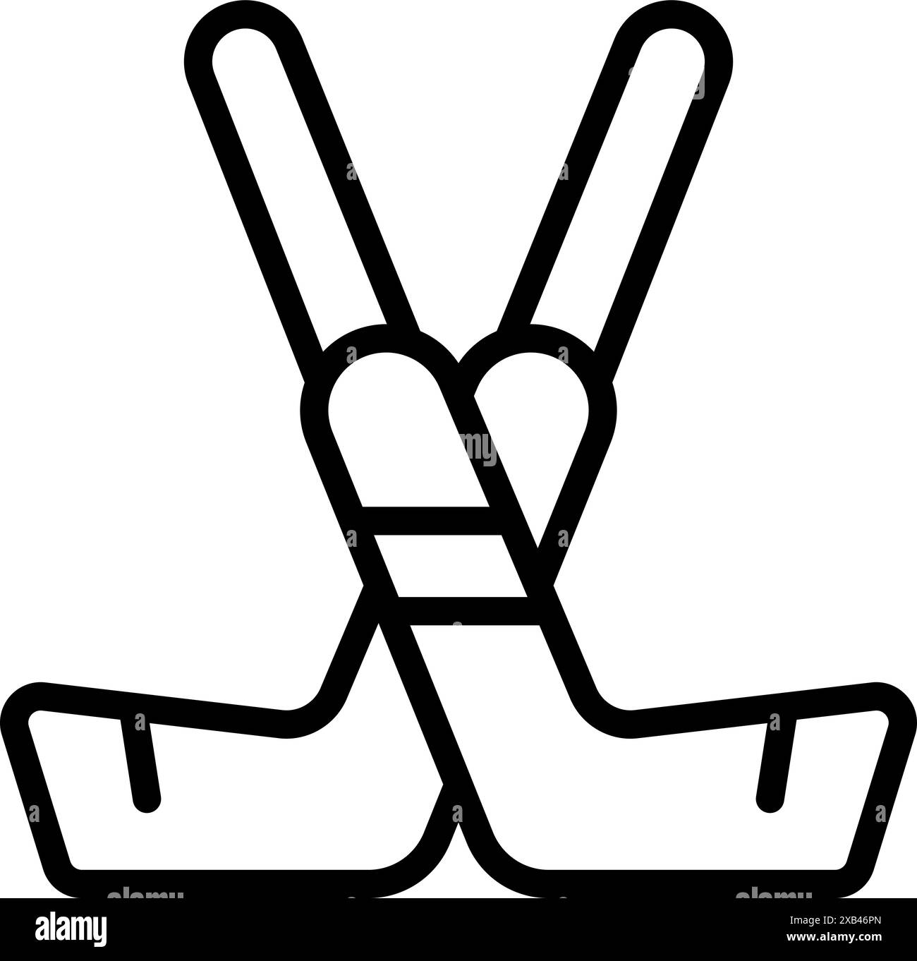 Line Art Ikone von zwei Eishockeyschlägern, die mit ihrem Klebeband zu einer Herzform gekreuzt wurden Stock Vektor