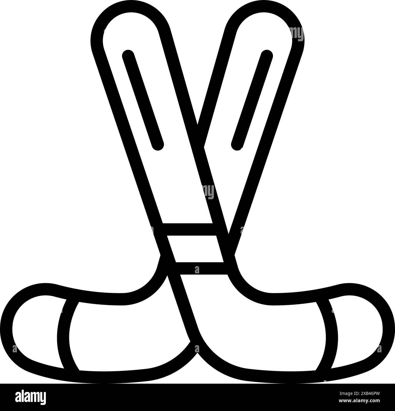 Einfaches Symbol mit zwei Eishockeyschlägern, die sich kreuzen, bereit für den Puck Drop Stock Vektor