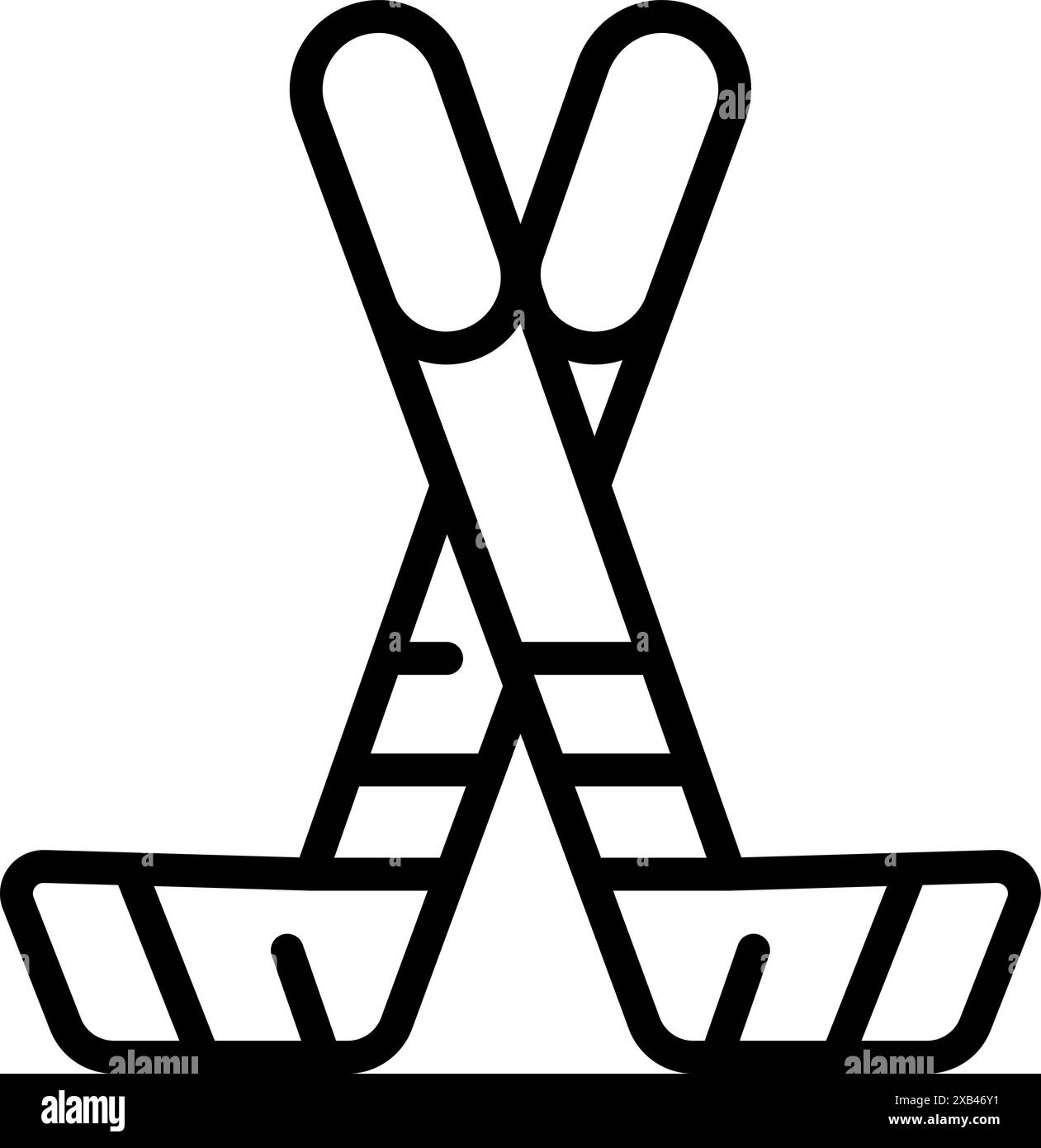 Einfache Linienzeichnung zweier gekreuzter Hockeyschläger, die den Hockeysport darstellen Stock Vektor