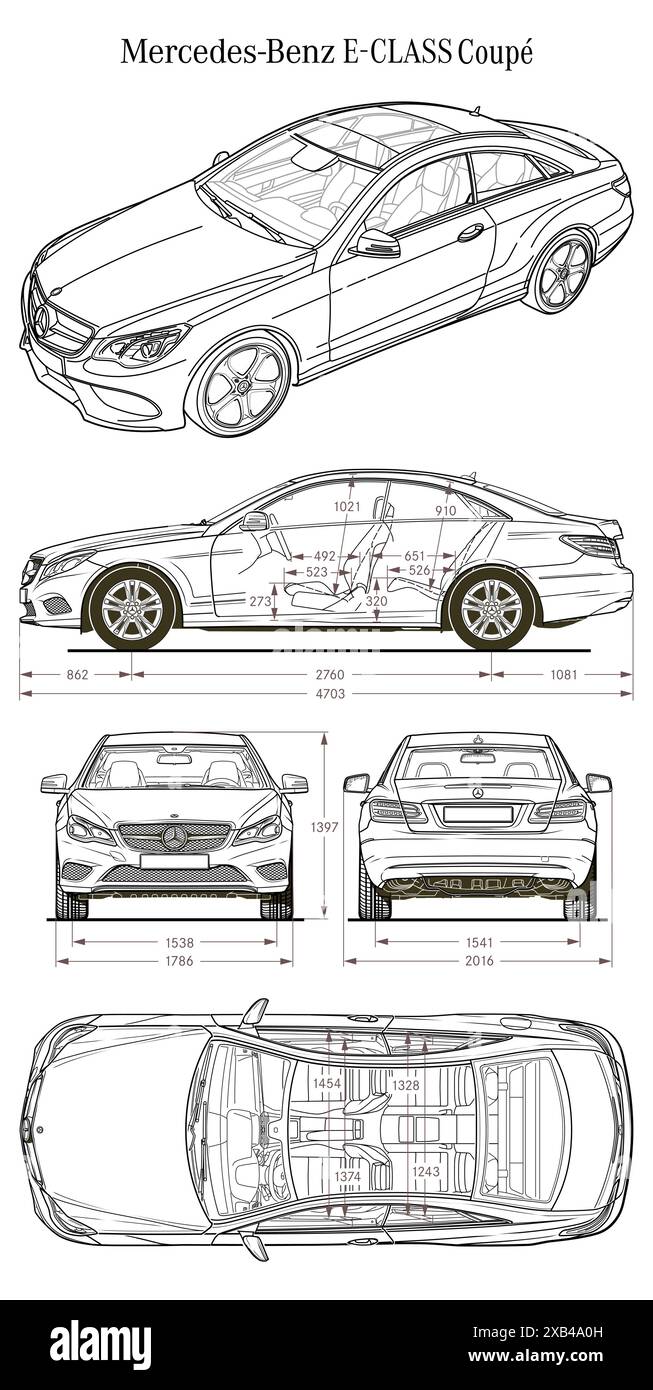 Mercedes Benz E-Klasse Coupé 2013-Bauplan Stock Vektor