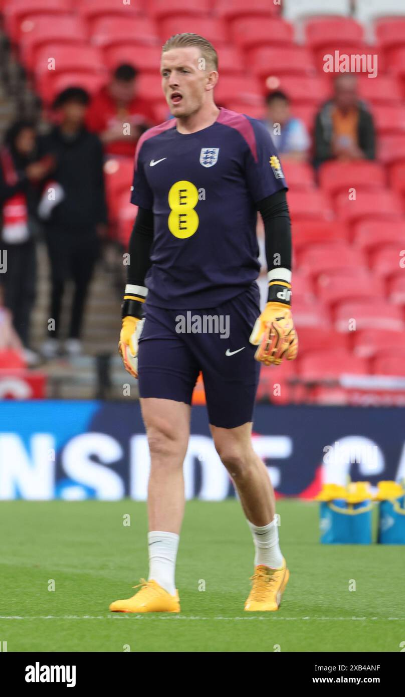 LONDON, ENGLAND - 07. JUNI: Jordan Pickford (Everton) aus England während des Vorspiels während des internationalen Freundschaftsspiels zwischen England und Eis Stockfoto