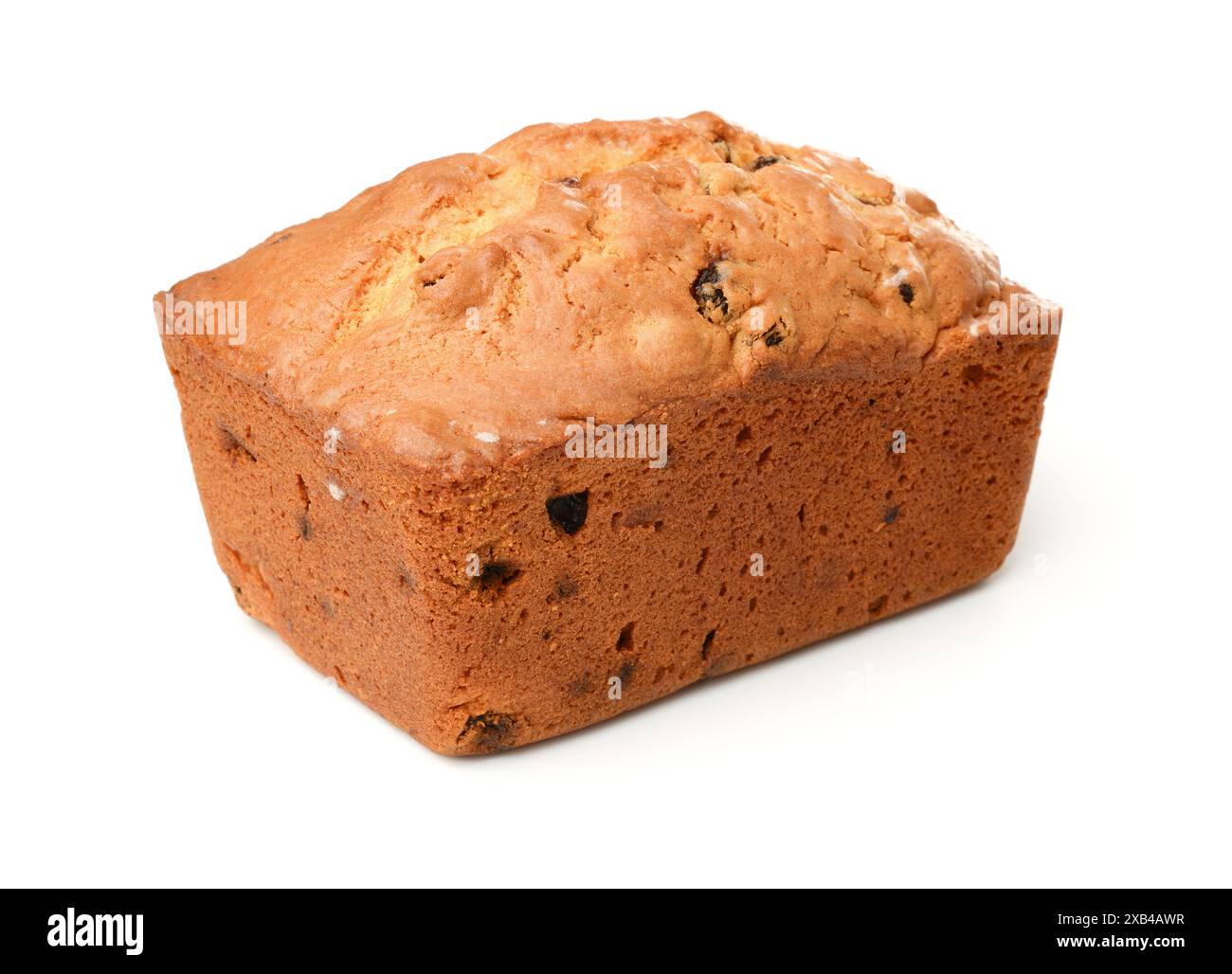 Ganze Rosinenbrotkuchen isoliert auf weiß Stockfoto