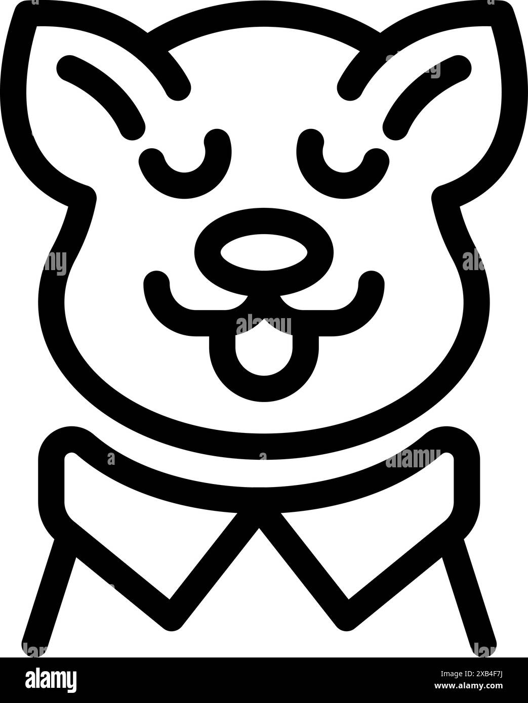 Line Art Ikone eines lustigen Hundes, der einen Kragen trägt und seine Zunge rausstreckt Stock Vektor