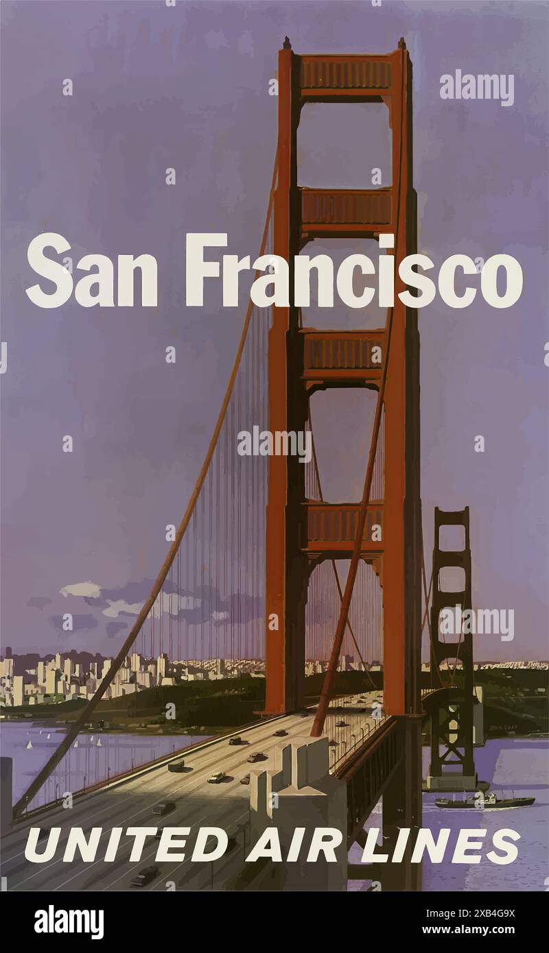 San Francisco [Golden Gate], United Air Lines – Vintage-Reiseposter Stockfoto