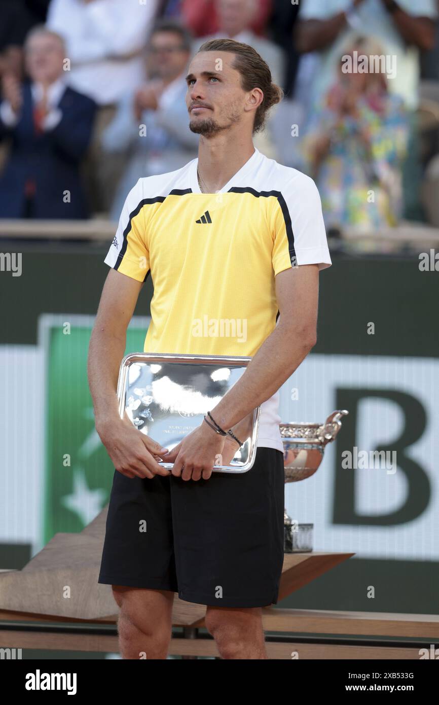 Finalist Alexander Zverev aus Deutschland bei der Podiumseremonie des