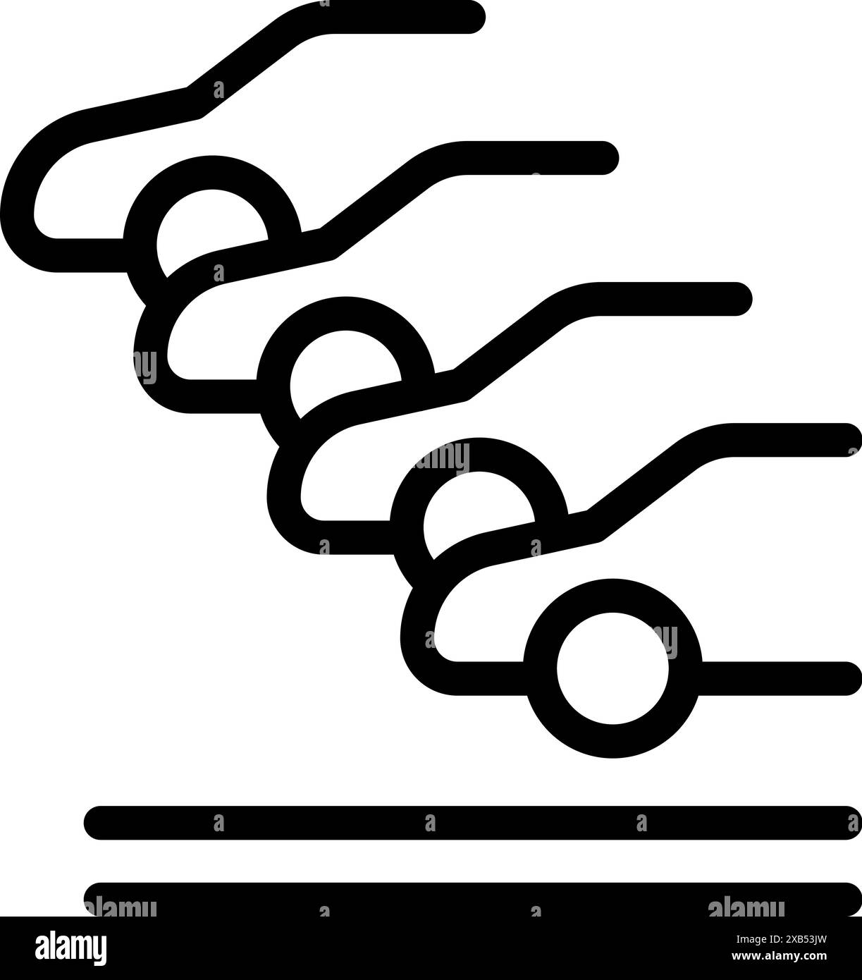 Einfaches Liniensymbol einer Reihe von Fahrzeugen, die auf einer Straße fahren und Transport oder Verkehr darstellen Stock Vektor