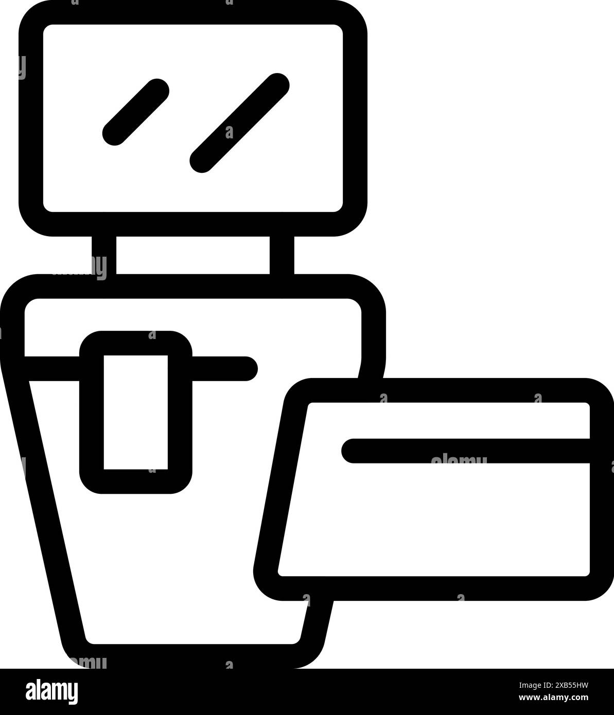Automat zur Selbstkasse, der Kreditkartenzahlungen akzeptiert, mit zwei horizontalen Linien auf dem Monitor Stock Vektor