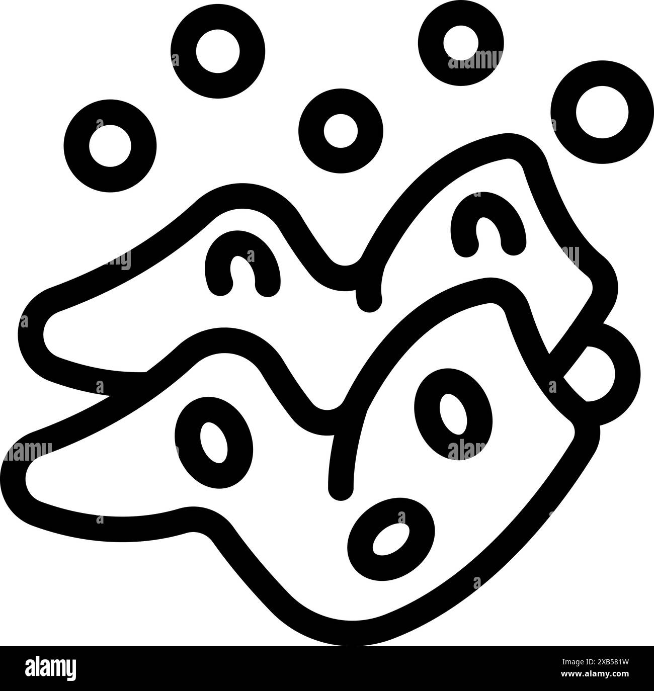 Linienzeichnung zweier Bakterien- oder Viruszellen mit Teilung und Vermehrung des Kerns Stock Vektor