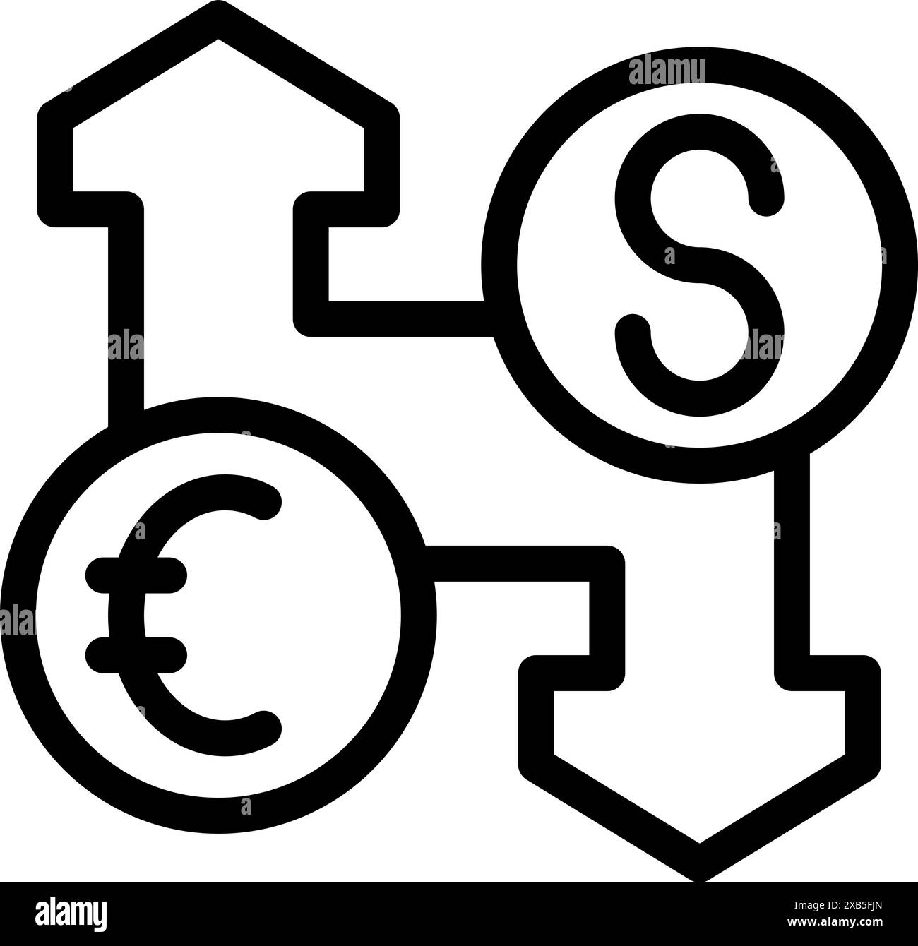 Der Wechselkurs schwankt, was einen Wertzuwachs des Dollars zeigt, während der Euro sinkt Stock Vektor