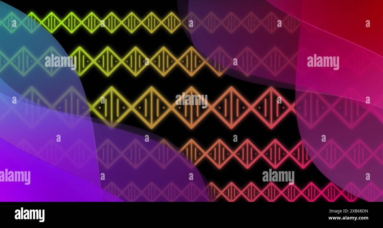 Abstrakte geometrische Muster in leuchtenden Neonfarben sorgen für einen dynamischen visuellen Effekt Stockfoto