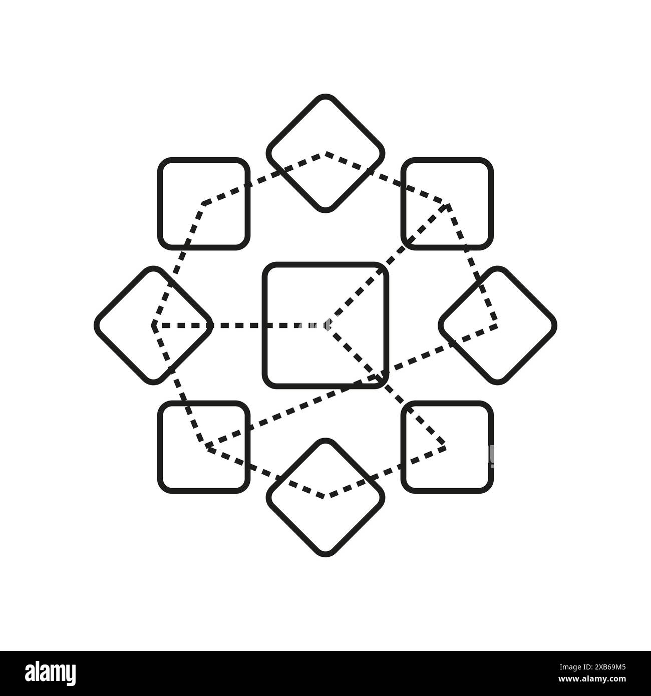 Netzwerkkonnektivitätskonzept. Verknüpftes Systemdiagramm. Dezentrale Netzwerkarchitektur. Vektorabbildung. EPS 10. Stock Vektor