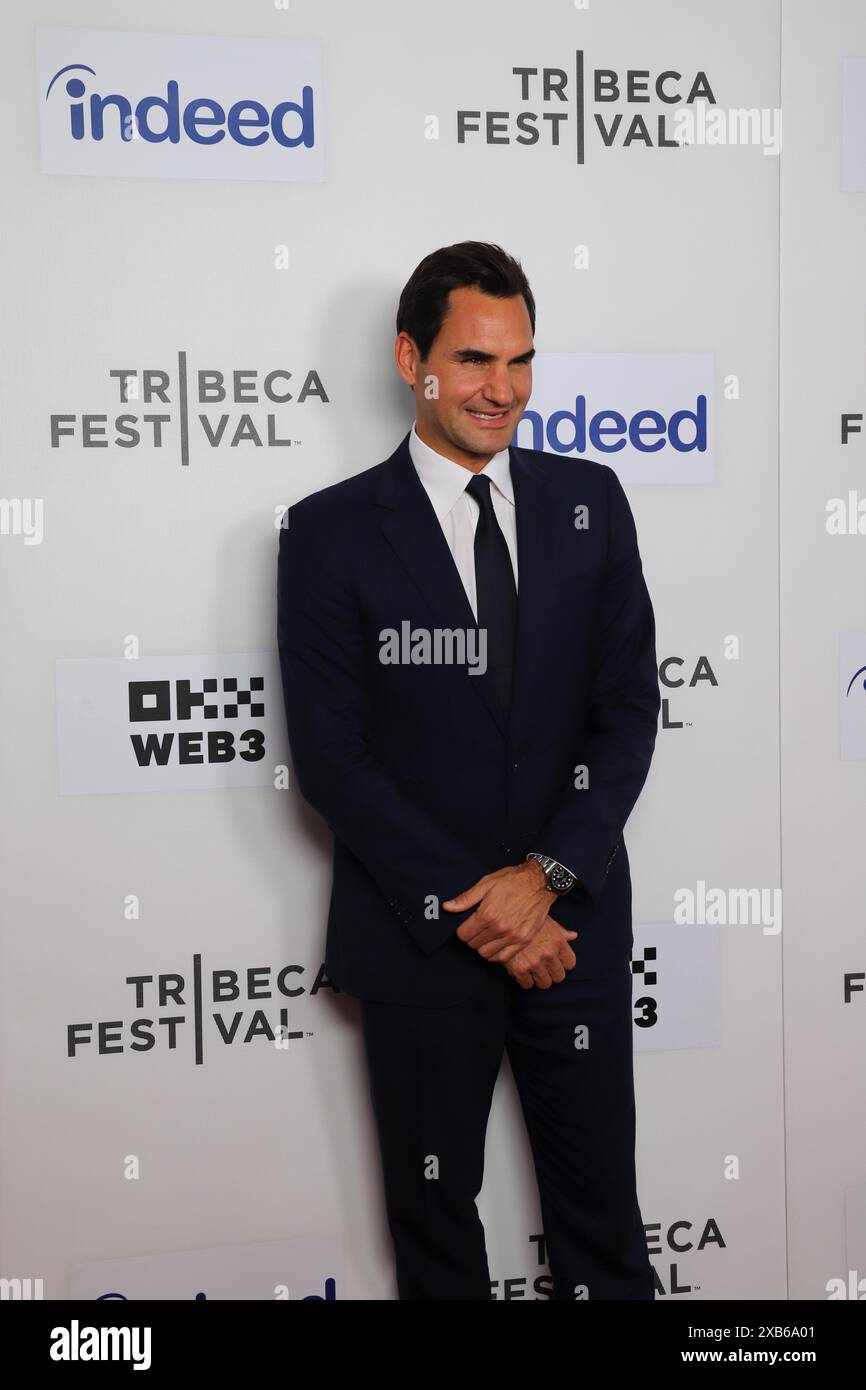 New York, NY. Juni 2024. Roger Federer nimmt an der Uraufführung des Amazonas Dokumentarfilms Federer: 12 Final Days beim Tribeca Film Festival 2024 Teil. @ Veronica Bruno / Alamy Live News Stockfoto