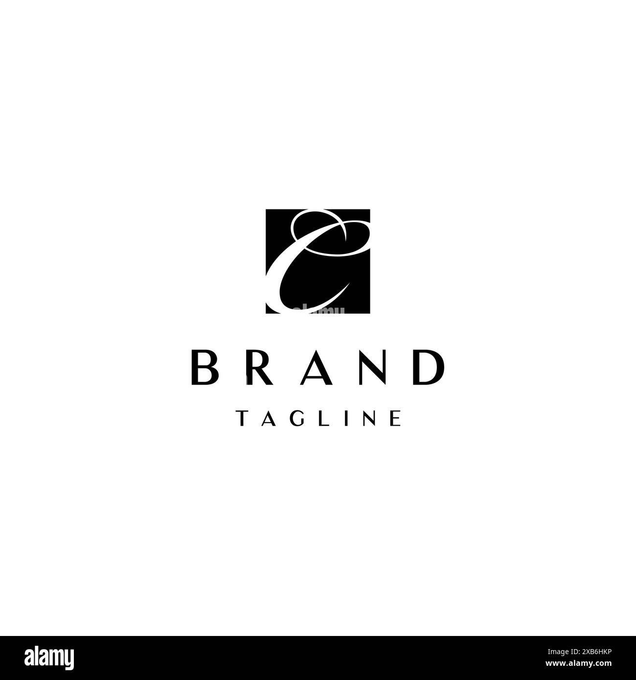 Quadratisches Logo mit Buchstabe C. Minimalistisches schwarzes quadratisches Symbol mit dem Anfangsbuchstaben C innen. Stock Vektor