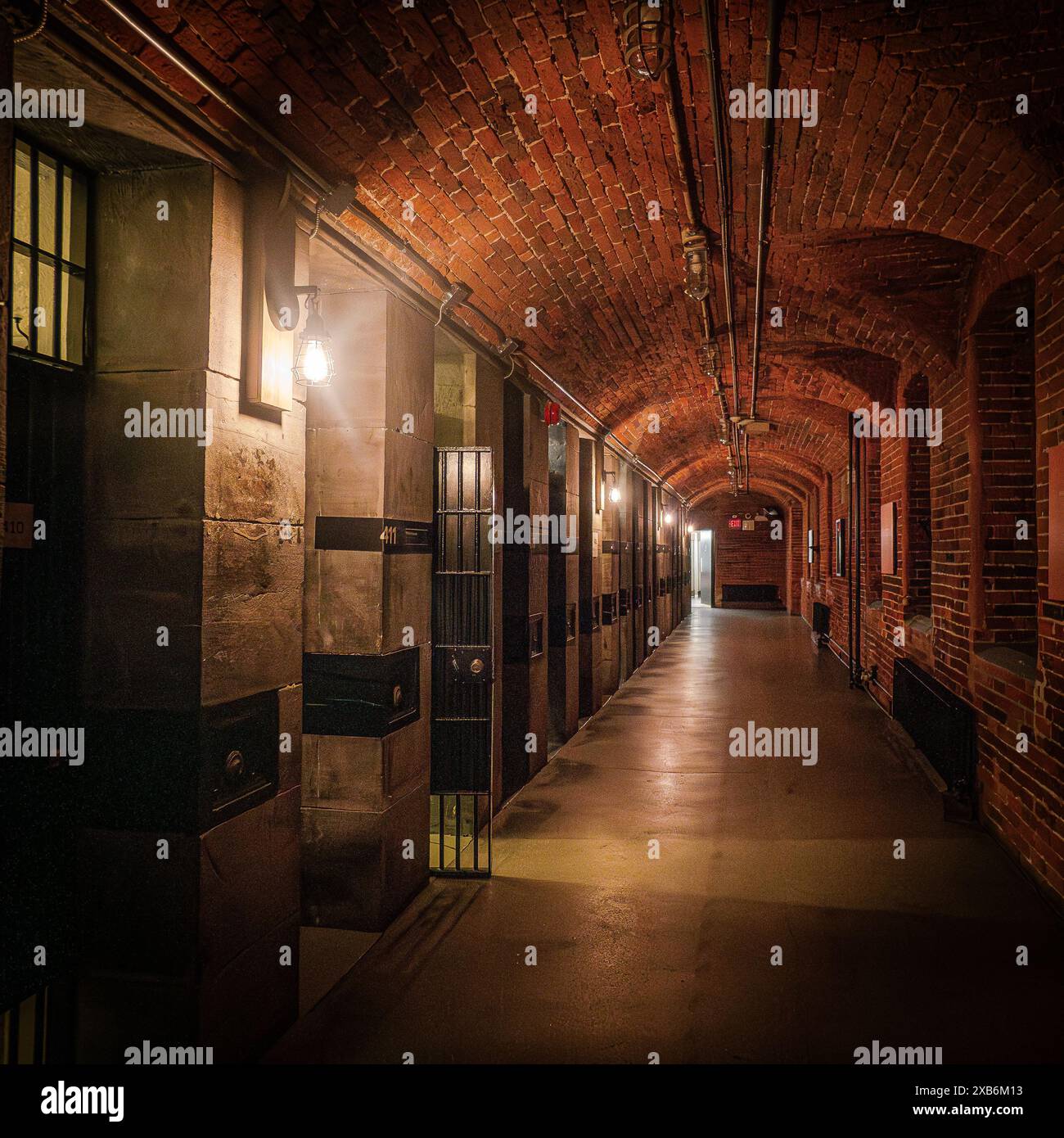 Saintlo Jail Hostel historische Unterkunft Gefängniszellen im Flur Blick Stockfoto