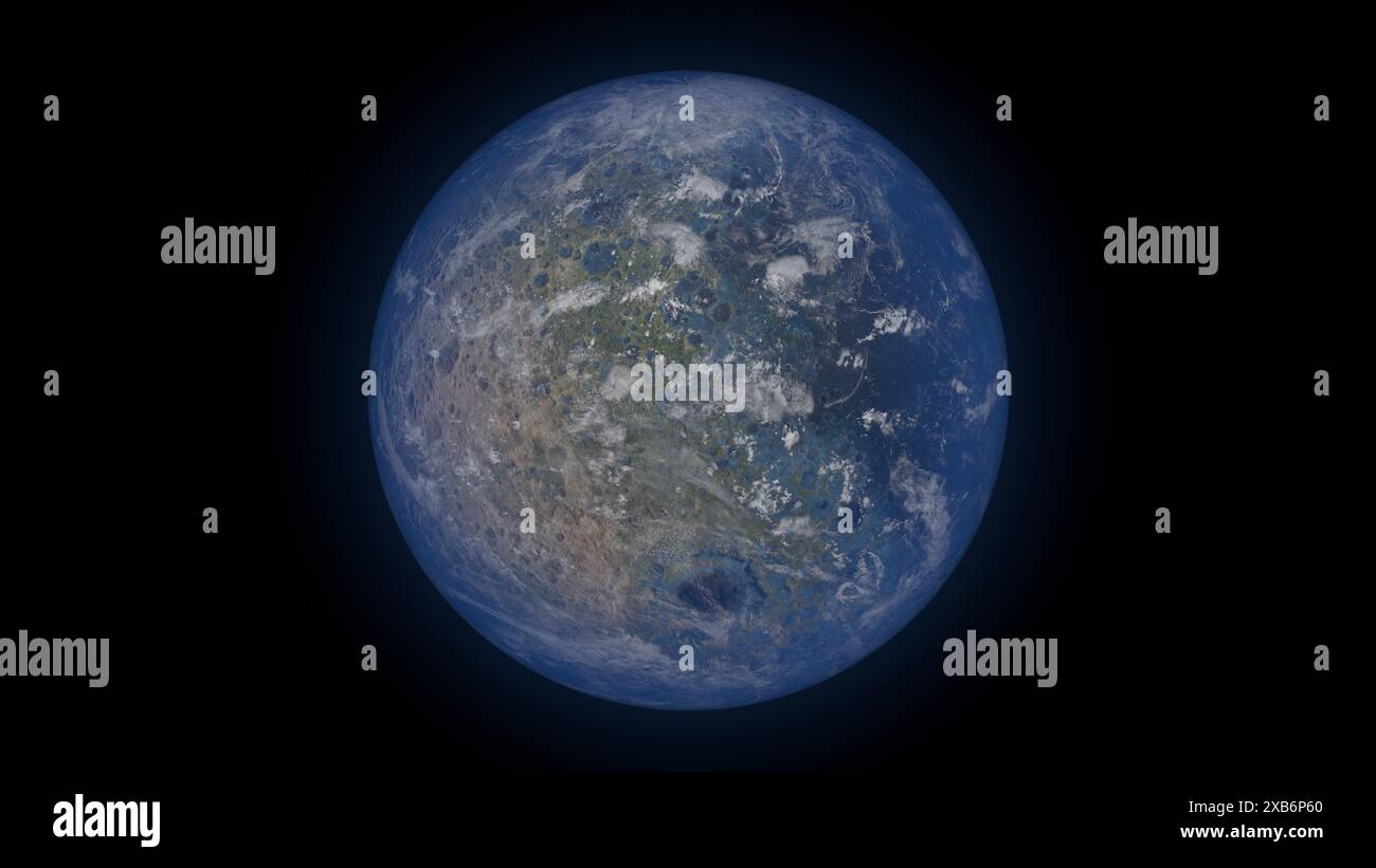 Erleben Sie den terraformierten Mond, eine Vision des Satelliten der Erde, der in eine bewohnbare Welt verwandelt wurde. Stockfoto