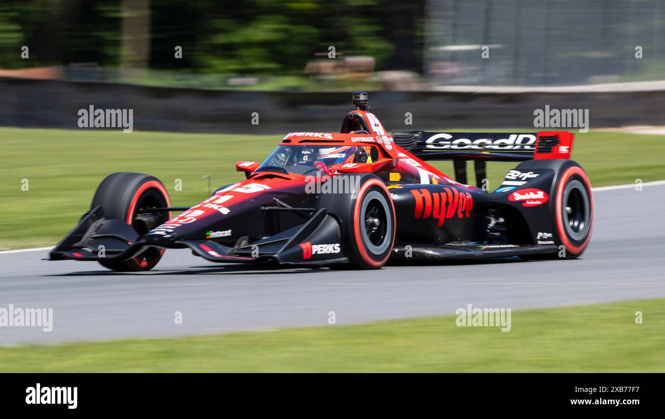 Juni 2024: IndyCar #45 Christian Lundgaard fährt sein Rahal Letterman Lanigan Racing HyVee Auto während der Aufwärmphase vor dem XPEL Grand Prix auf der Road America in Elkhart Lake, WI - Mike Wulf/CSM (Credit Image: © Mike Wulf/Cal Sport Media) Stockfoto