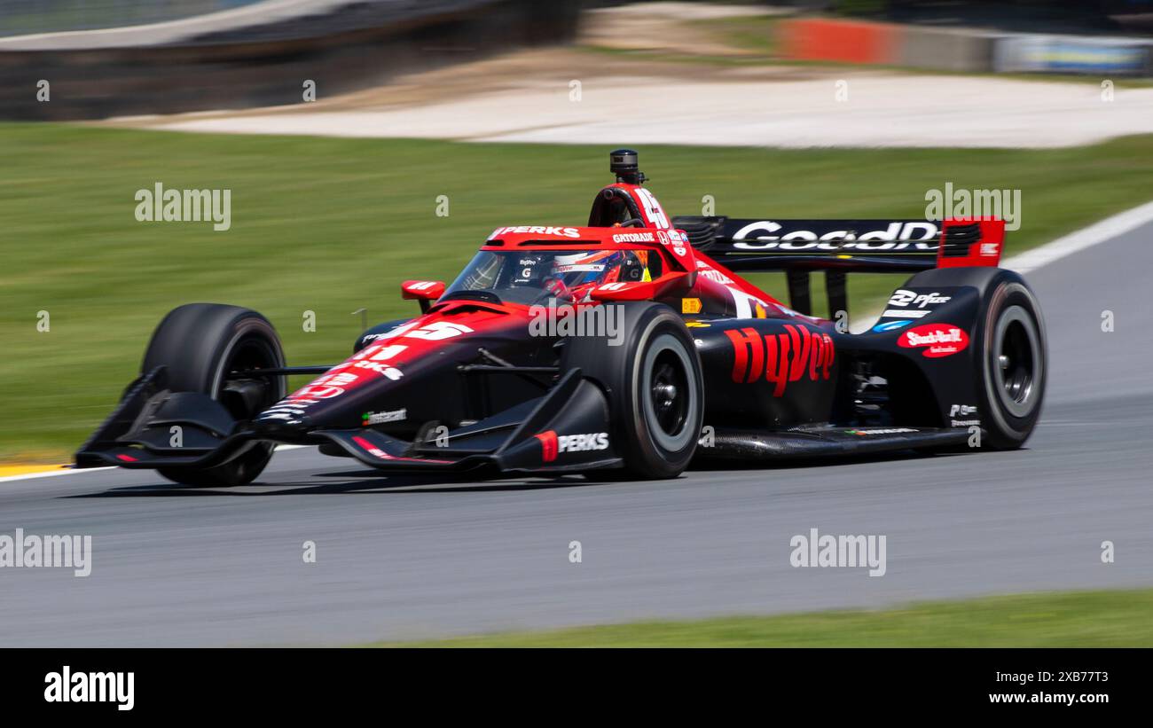 9. Juni 2024: IndyCar #45 Christian Lundgaard fährt sein Rahal Letterman Lanigan Racing HyVee Auto während der Aufwärmphase vor dem XPEL Grand Prix auf der Road America in Elkhart Lake, WI - Mike Wulf/CSM Stockfoto